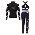 thumbnail image 2 of TiaoBug Kids Girls 3Pcs Sports Outfit Crop Top with Athletic Leggings Zipper Jacket Tracksuit Gym Set Black&Lavender 12, 2 of 5