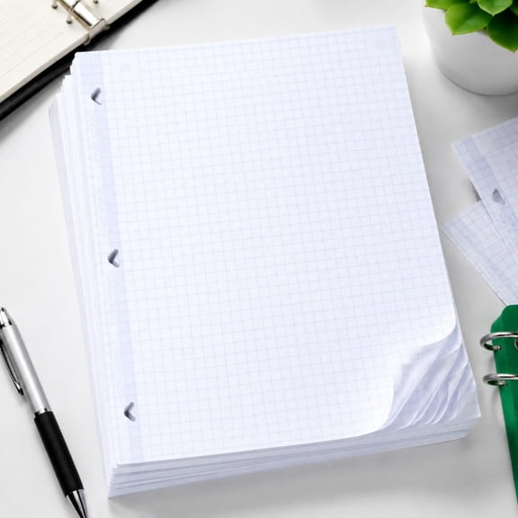 80ct Graph Paper Filler Sheets, 8.5 x 11 Inch Reinforced Loose Leaf Notebook Paper, White Grid Ruled Pages for Students, Teachers & Everyday Stationery