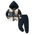 thumbnail image 2 of Ydojg Toddler Boys Girls Outfits Size 4-5 Years Plaid Print Tops With Pants Hooded Collar Long Sleeve Outfits Set Gentleman Hooded Fall Winter Casual 2Pcs Clothing Set Blue, 2 of 3