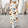 thumbnail image 2 of MuXi Halloween Clothes For Women Casual Pants High Waist Drawstring Joggers Sweatpants With Pockets Halloween Print Relaxed Fit For Autumn Winter Everyday Wear (Orange,XL), 2 of 5