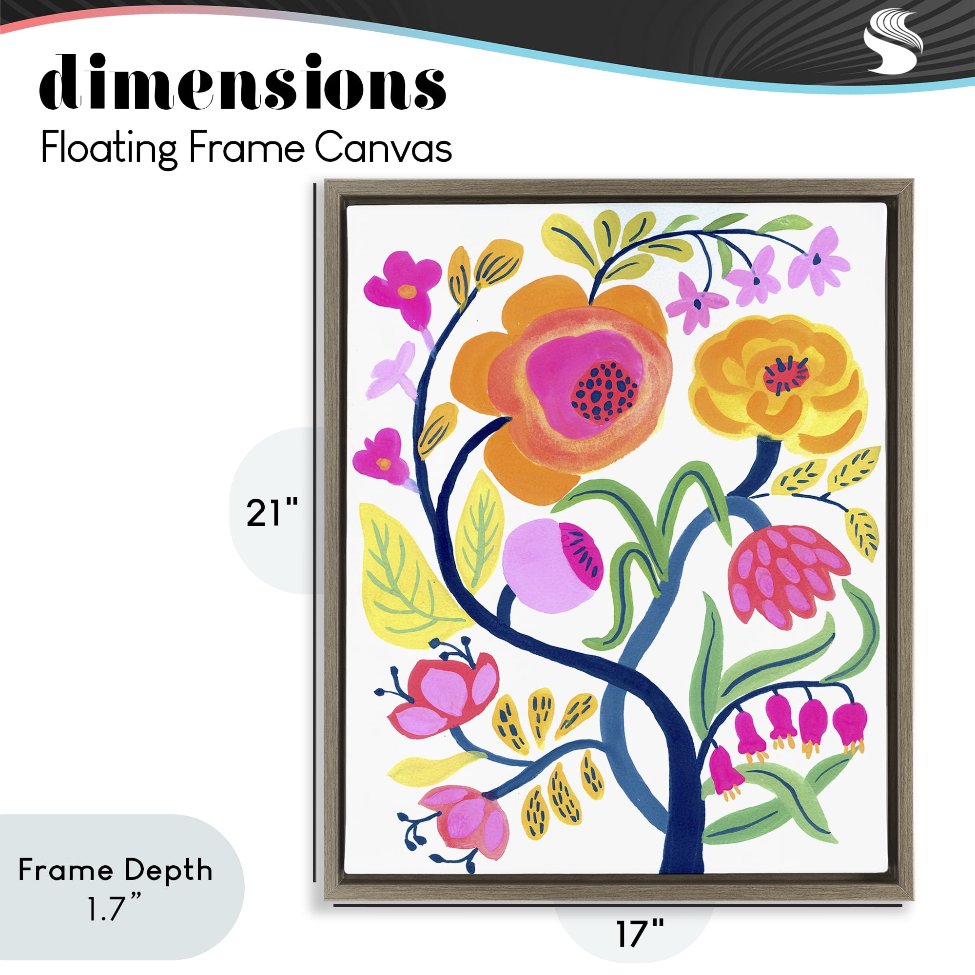 Stupell Industries Blue Tree with Warm Flowers Brown Framed Floater Canvas Wall Art, design by Suzanne Allard
