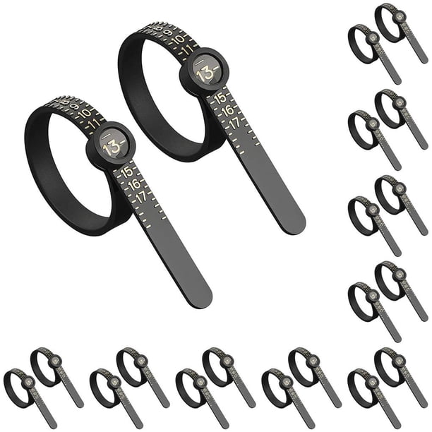 Riwesomey Unisex 1-17 Tamaño del anillo de EE. UU. Cinta métrica flexible Tienda de joyería para el hogar Reutilizable Adultos Herramienta de Negro 10piezas