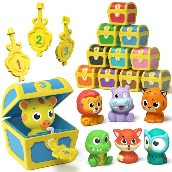 Coogam Number Learning Toys for Toddlers, 10pcs Surprise Treasure Locks with Keys, Matching Color Sorting Pirate Hunt Game, Educational Montessori Fine Motor Skill Toys for 3 4 5 Year Old