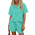 thumbnail image 3 of MOSHU Womens Pajamas Sets Button Down Tops and Drawstring Shorts With Pockets Two Piece Lounge Sets Oufits, 3 of 11