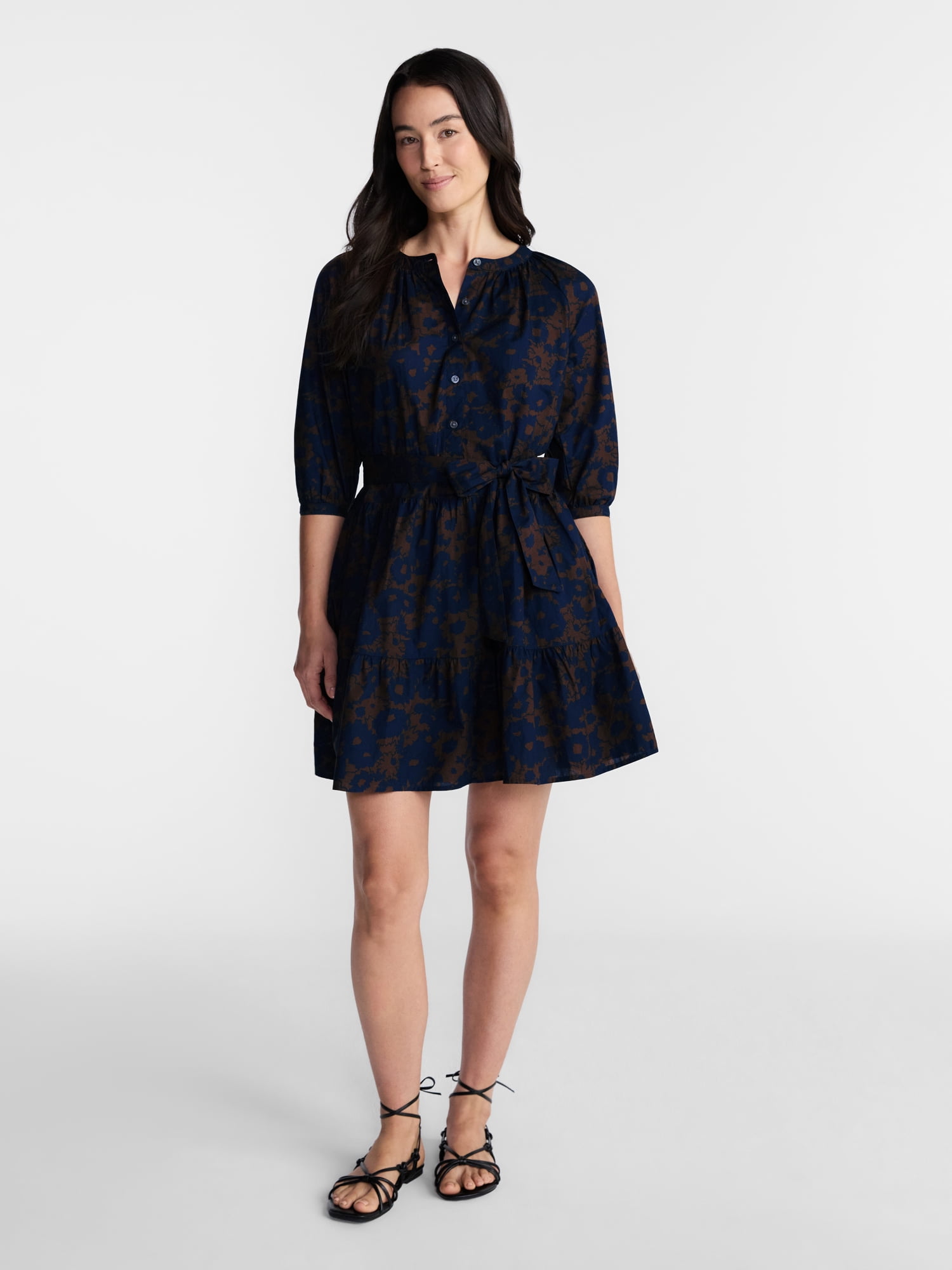 Time and Tru Women's Cotton Tiered Mini Dress with Ruffle Hem, Sizes XS-XXXL