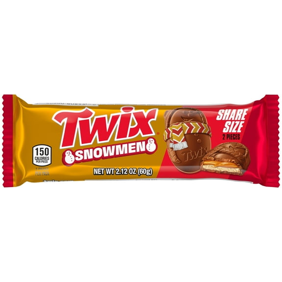 Twix Caramel Cookie Snowmen Christmas Candy Bars, Share Size - 2.12 oz pack