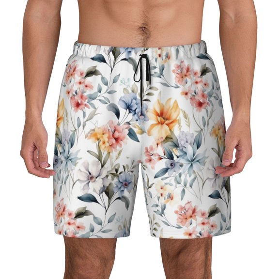 Fotbe Lilies Flowers Men’s Swim Trunks Quick Dry Swim Shorts Board Shorts with Mesh Lining-Large