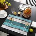 thumbnail image 3 of Turquoise Teal Placemats Set of 12, Farmhouse Retro Ombre Wooden Grain Placemats for Dining Table, Place Mats for Kitchen Tabletop, Waterproof Wipeable Dining Table Mats Set, 3 of 9
