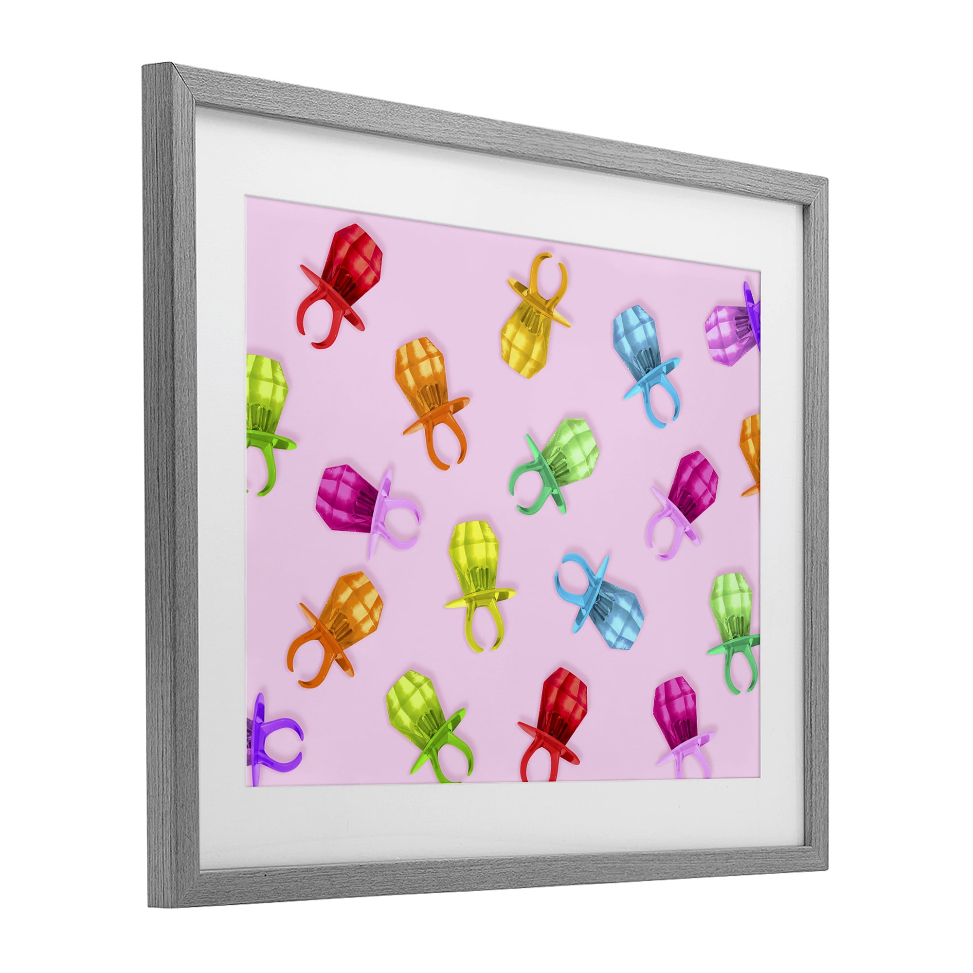 Stupell Industries Candy Gem Ring Party Pattern Gray Framed Print Under Glass, design by LISH Creative