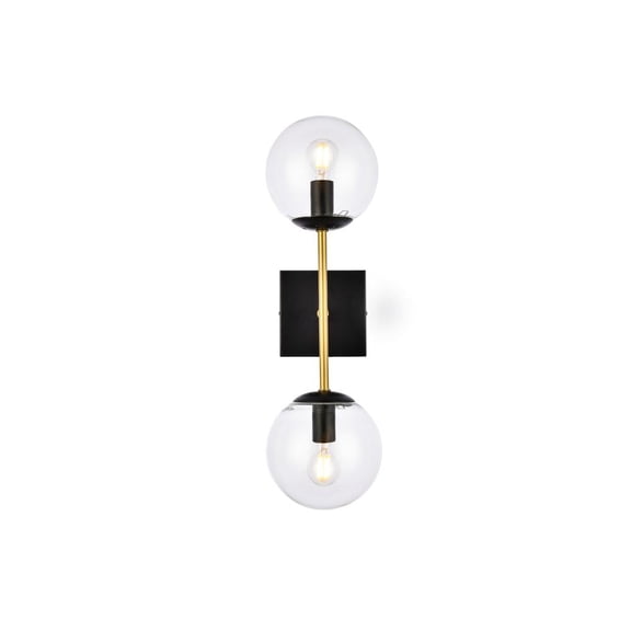Neri 2 lights black and brass and clear glass wall sconce