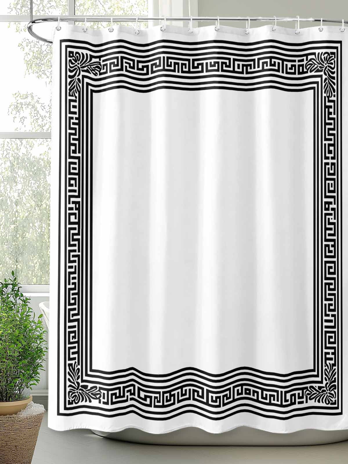 nqOlkjepod White Greek Key Shower Curtain, Waterproof Shower Curtains for Bathroom, Geometric Greece Ancient Farmhouse Geo Washable Fabric Bathtub Curtain Set Bath Decor with 12 Hooks 72"x78"
