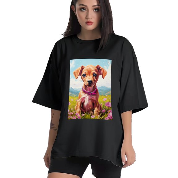 Plus Size Shirt for Women Black Tops for Women Short Sleeves Shirt for Women Puppy T Shirt Crewneck Shirt for Women XS
