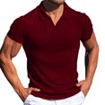 thumbnail image 3 of JTieacloth Classic Collared Shirt with Pocket Men's Spring And Summer Fashion Loose Lapel Striped Strip Solid Color Short Sleeve T Shirt Top Red XXXL, 3 of 4