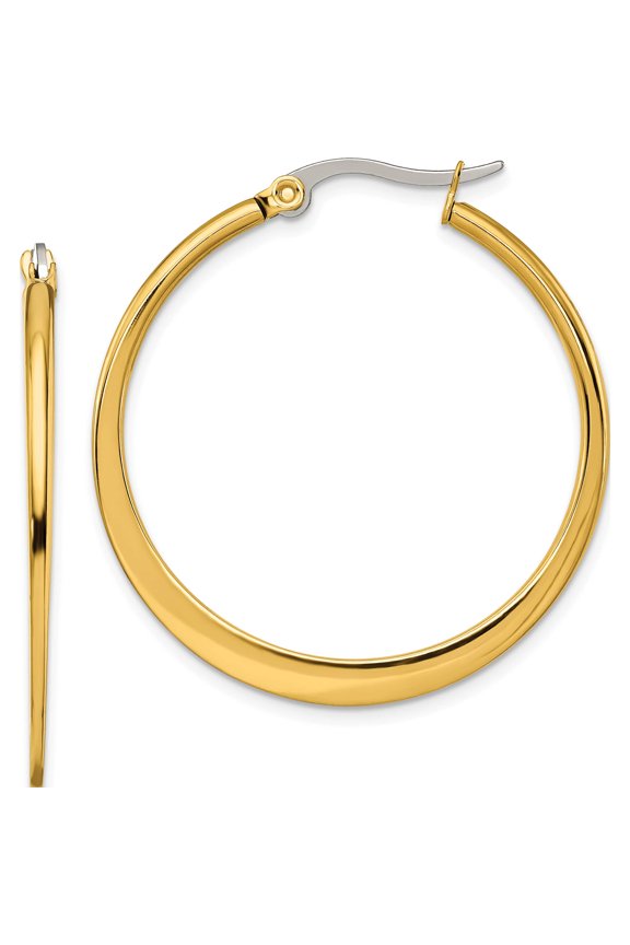 Stainless Steel Polished Yellow Ip Tapered 34mm Diameter Hoop Earrings (34 X 34) Made In China sre572