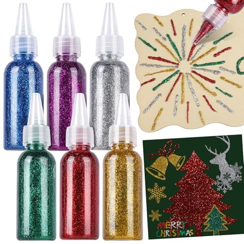 Glitter Glue for Crafts, 240ml Red, Silver, Gold, Green, Blue and Purple Glitter Glue Gel, for Painting, Writing, Christmas Decorations, Stocking Decoration, Stationery (6 Colors, 40ml/Color)$$