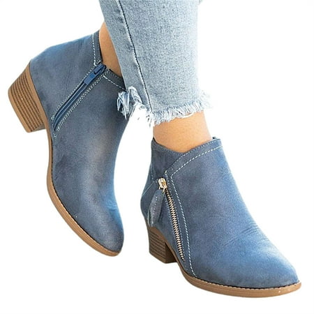 

UPAIRS Womens Zipper Ankle Boots Ladies Chunky Low Heel Booties Shoes