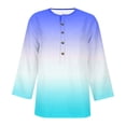 thumbnail image 2 of Scyoekwg Womens 3/4 Sleeve Tops Trendy Round Neck Button Three-Quarter Sleeve T-Shirt Gradient Color Graphic Tee Loose Lightweight Casual Summer Comfy Blouses (Blue,XXXL), 2 of 3