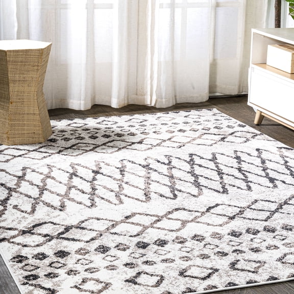 JONATHAN Y MOROCCAN HYPE 5 x 8 Area Rug, Aksil Moroccan Diamond - Ivory/Brown, MOH502A-5