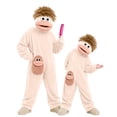 thumbnail image 2 of Silly Goofy Onesie for Kids- Frog Onesie Funny Monster Pajamas Fleece Jumpsuit Hooded Cozy Loose Fit Plush Loungewear,with Comb (No Shoes Included) Beige 4-5 Years, 2 of 10
