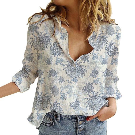 Oversized Tshirts Shirts for Women Flower Print Button Down Long Sleeve Shirt for Casual Floral V Neck Graphic Blouses Tops Short Sleeve Women's Tops, Tees & Blouses