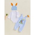 thumbnail image 3 of Okbabeha Newborn Baby Boy My First Easter Outfit Long Sleeve Romper Bunny Embroidery Plaid Overalls Jumpsuit Rabbit Ears Hat 3 Piece Spring Set, 3 of 8