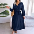 thumbnail image 5 of QIYAGBSA Pleated Maxi Dress for Women Soft V Neck Tie Waist Swing Dress Lantern Sleeve Long Sleeve Fall Winter, 5 of 8