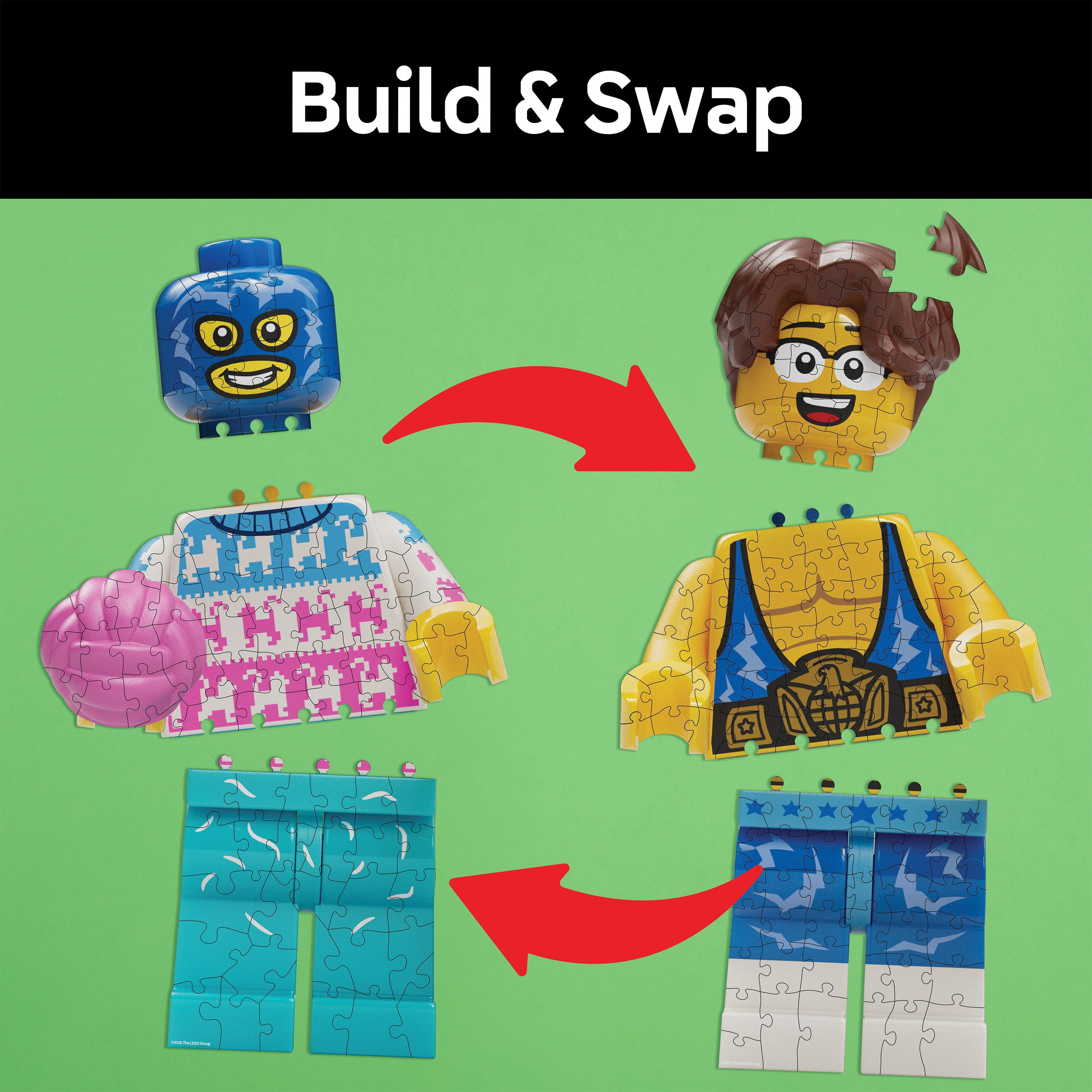 LEGO® Minifigures Blind Puzzle, 100 Pieces, 1 Puzzle Per Package, 6 to Collect, Build and Swap Shaped Minifigure Puzzle