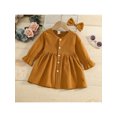 thumbnail image 2 of FOCUSNORM Tenues d'Automne 2 Pcs pour Filles Tout-Petits, Robe à Boutons Col en V + Nœud pour Cheveux, 2 of 9