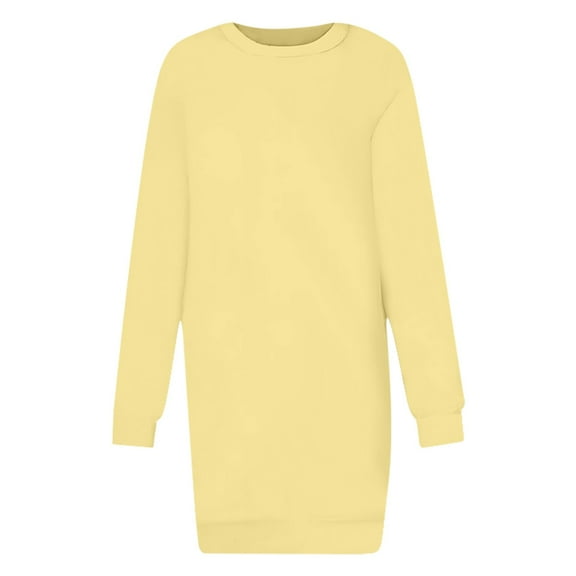 Lenpel Sweatshirt Dress for Women Fashion Crew Neck Long Sleeve Solid Color Casual Mini Dresses Fall Winter Dresses