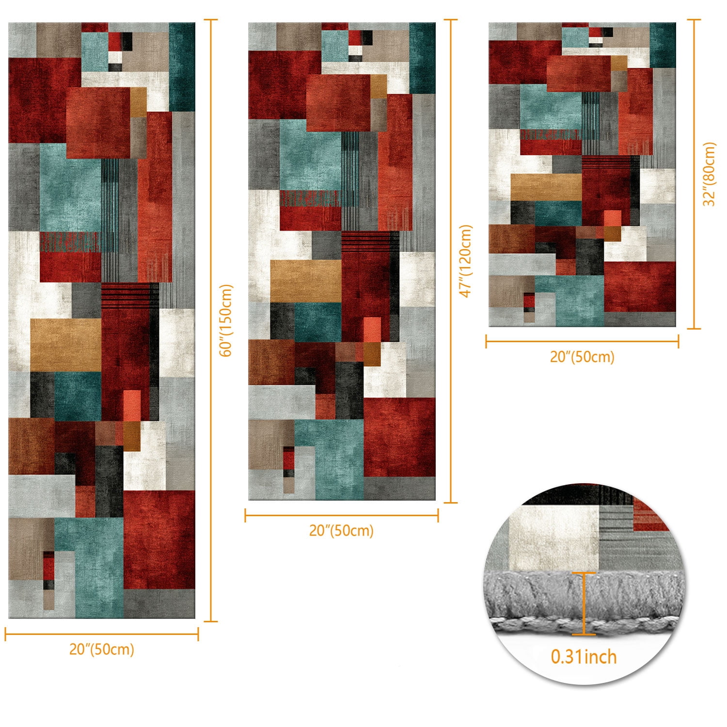3 Piece Kitchen Rug Set, Abstract Pattern Kitchen Hallway Rug, Soft And Comfortable, Suitable For Sinks, Floors, Entrances, Hallways And Bathrooms