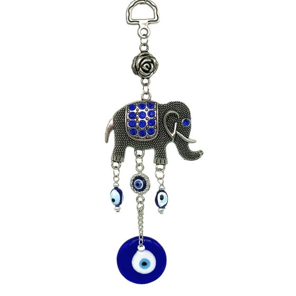 Blue Evil Eye with Lucky Elephant Hanging Decr Ornament Amulet Blessing Gift