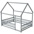 thumbnail image 6 of Jopath Full Size House Floor Wooden Bed with Roof Frame, Safety Guardrails for Boys Girls Grey, 6 of 9