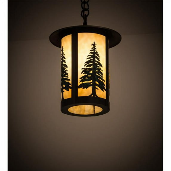 Meyda 183605 10 in. Fulton Tall Pines Pendant, Beige Craftsman Brown Green Trees