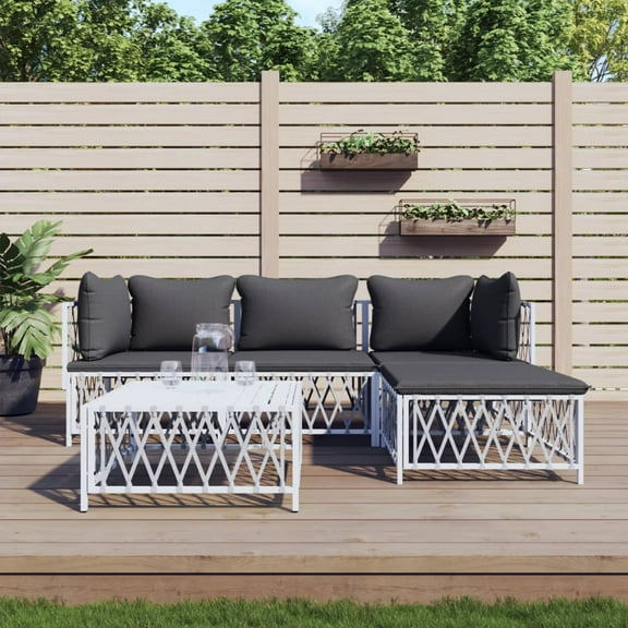 vidaXL 5 Piece Patio Lounge Set with Cushions White Steel