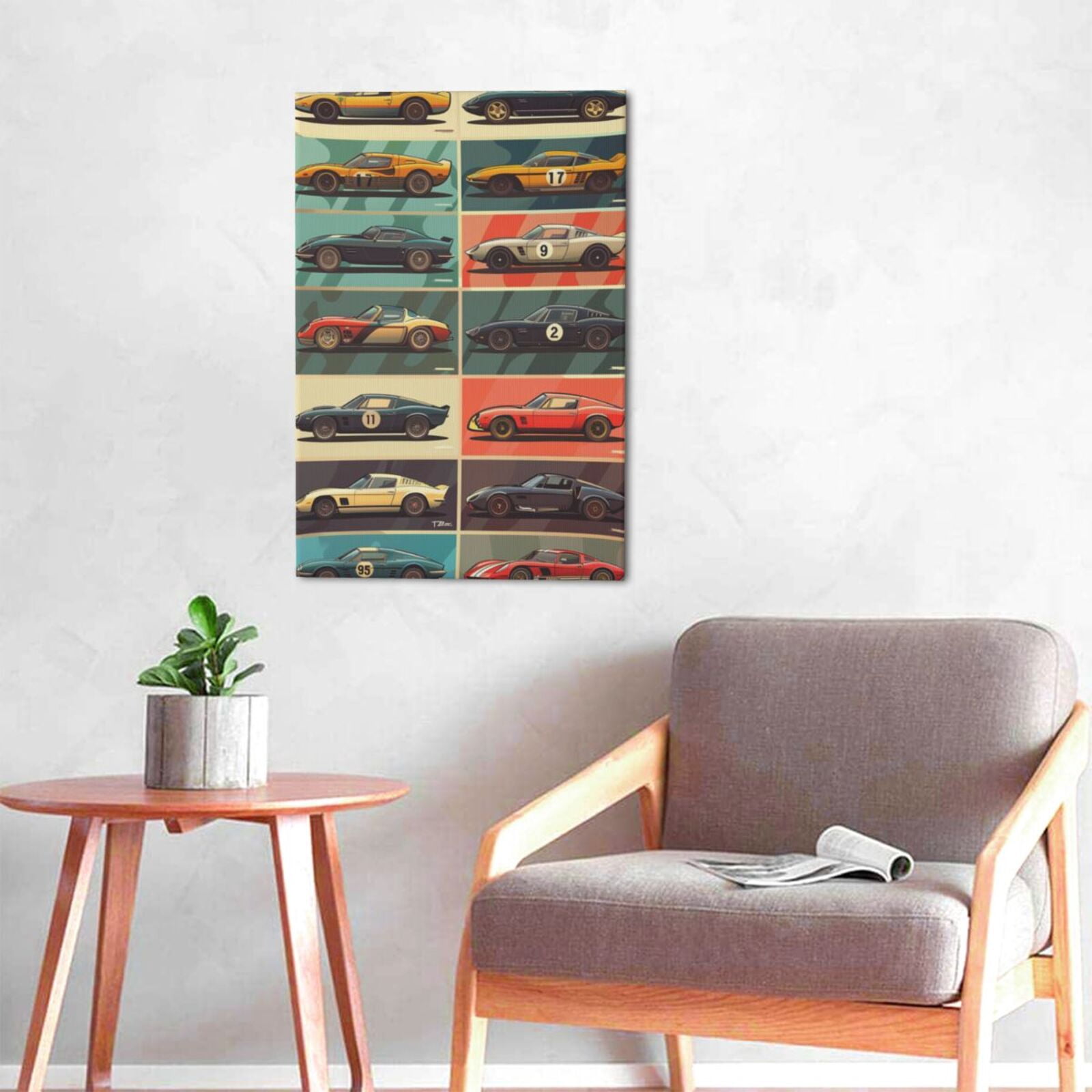 16x24 inch Canvas Frameless Painting Vintage Sports Car Illustration,Home Garage Decor Accessory,Classic Car Illustration Modern Style Canvas Poster,Gifts For Sports Car Lovers,Bedroom,Cafes