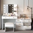 thumbnail image 2 of Ktaxon Makeup Vanity with 9 Drawers&USB Charging Station, Vanity Desk with 3 Color Light, Vanity Table Set w/ 9 Drawer Dresser, White, 2 of 9