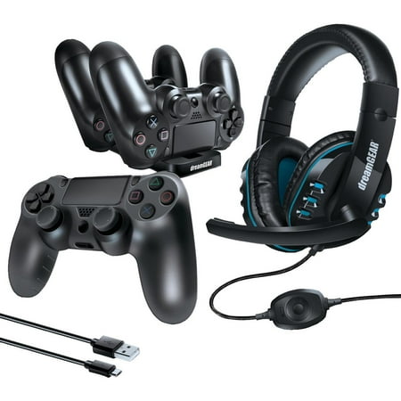 Charge Glow Starter - dreamGEAR PlayStation 4 Advanced Gamer's Starter Kit - Headset, Charging Dock, USB Charge Cable, Controller Cover & Joystick Caps for PS4