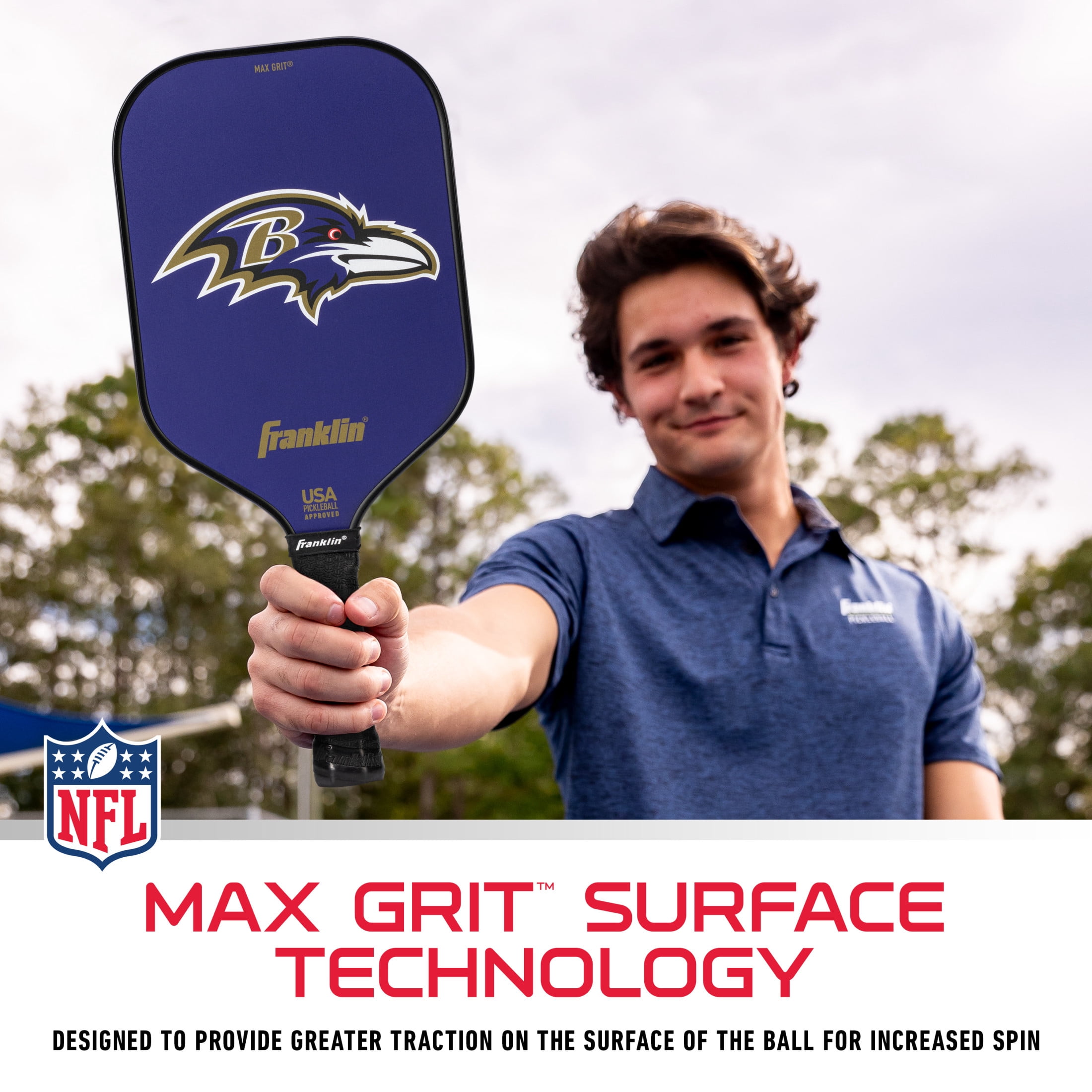 Franklin Sports NFL Baltimore Ravens Pickleball Paddle - Official NFL Team Pickleball Paddles - USAP (USAPA) Approved Premium Quality Pickleball Paddles - Authentic Team Logos + Colors