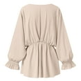 thumbnail image 5 of Women Ruffle Long Sleeve Dressy Top V Neck Elastic Tunic Waist Pleated Cute Tunic Blouses Fall Casual Office Tee (2XL, Beige), 5 of 5