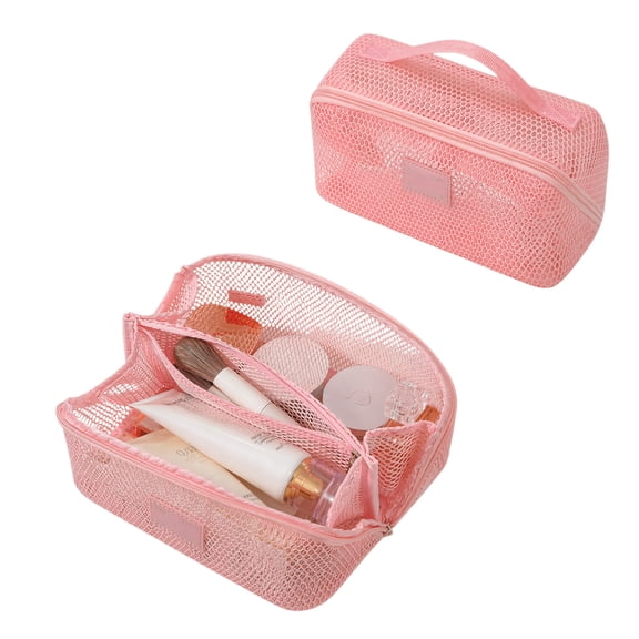 Small Makeup Bag for Purse, Mesh Breathable Cosmetic Pouch with Dual Compartments, Portable Travel Daily Use Makeup Organizer Bag