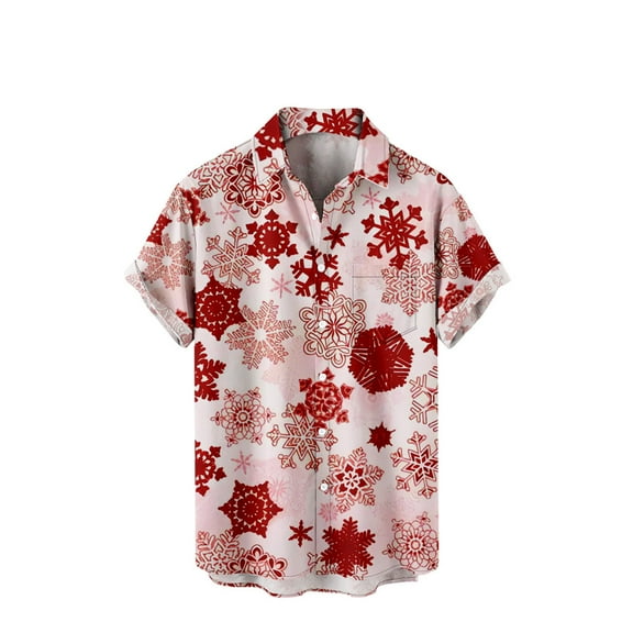 Fesfesfes Men's Christmas Printed Blouse Short Sleeve Shirt Casual Xmas Tee Tops Henley Neck Blouse Shirt Under $10