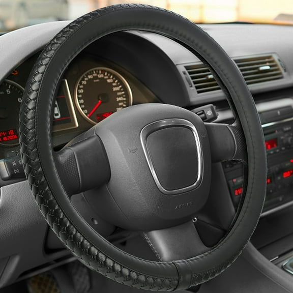 Car Steering Wheel Cover, Microfiber PU Leather Anti-Slip Auto Steering Cover Fits All Standard Size 15inch,Black