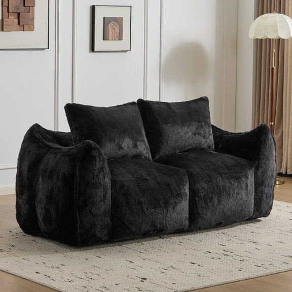 Giant Bean Bag Couch for Adults, 75" Oversized Fluffy Loveseat Sofa with Pillows, No Assembly Required, High-Density Foam Filling, Support for 650lbs, Cloud-Like Lounge Chair for Living Room(Black)