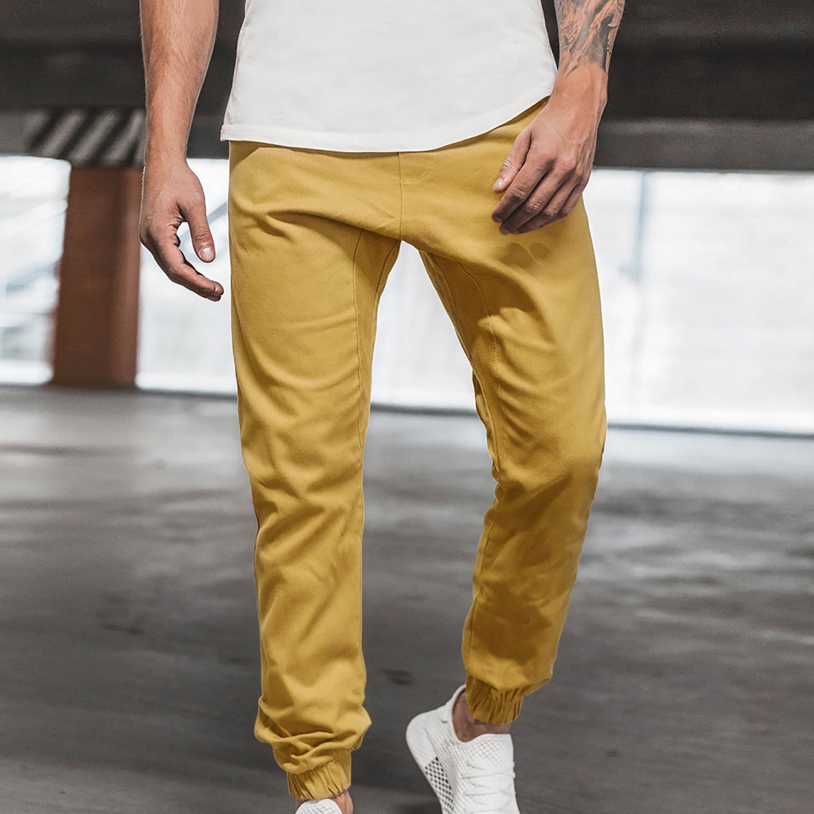 Pants Clearance Men S Long Casual Sport Pants Fit Trousers Running Joggers Sweatpants Yellow Xl