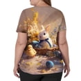 thumbnail image 5 of Women Short Sleeve V Neck Printed Top with Rabbit Egg Butterfly and Basket Pattern for Casual or Workwear Use Ginger D XL, 5 of 5
