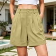 thumbnail image 2 of Fsgntruao Women's Fashion Solid Color Elastic Waist Pocket Button Zipper Shorts Pants, 2 of 7