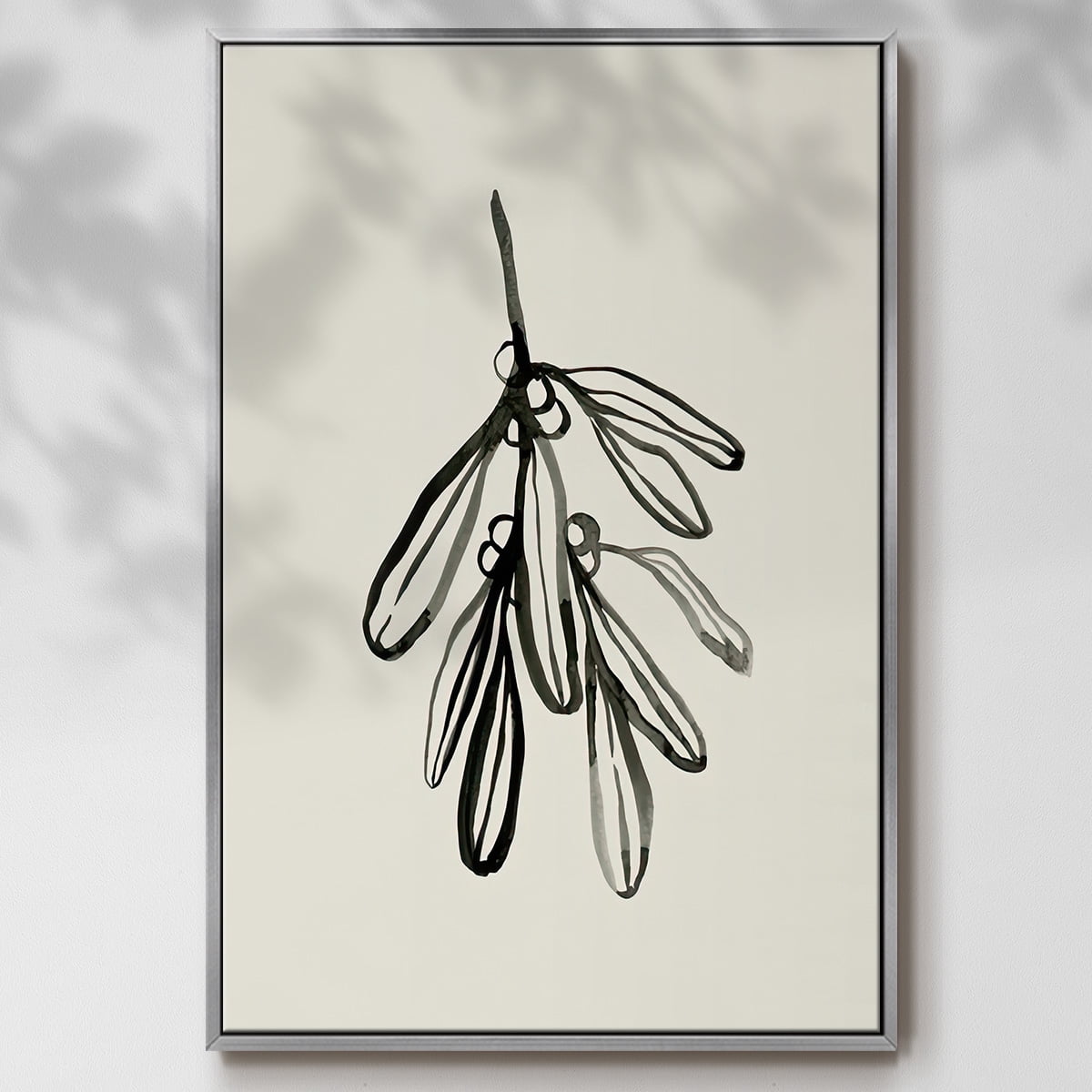 Mistletoe Sketch I - Framed Gallery Wrapped Holiday Canvas - 17 x 25 - Silver Frame