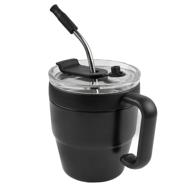 Taza acero inoxidable tapa push con popote metálico-magie negro 12 x 6.5