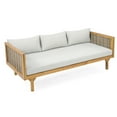 thumbnail image 2 of GDF Studio Boho Outdoor Patio Chat Set, 3 Seater Lounge Chair with Round Coffee Table, Solid Wood Frame, Ratten Armrests, Light Teak+Light Grey+Brown, 2 of 24