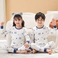 thumbnail image 2 of Conjunto de pijamas de Navidad para niños y niñas, ropa de dormir con cuello redondo y pantalones largos, con dibujos de gatos, para invierno, 2 of 4